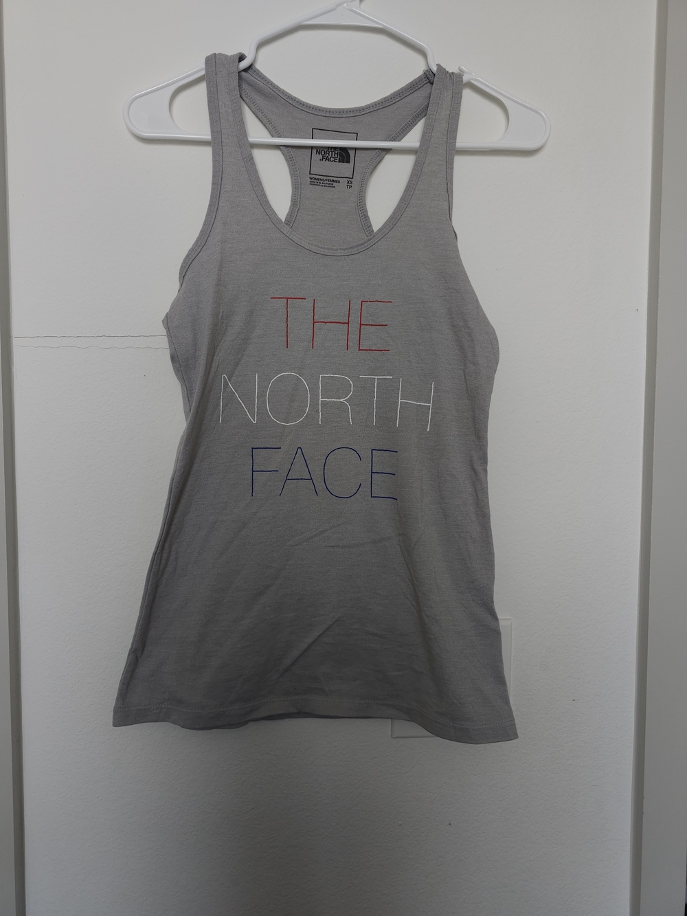 The North Face Gray Racerback Logo Tank with Tri-Color Lettering